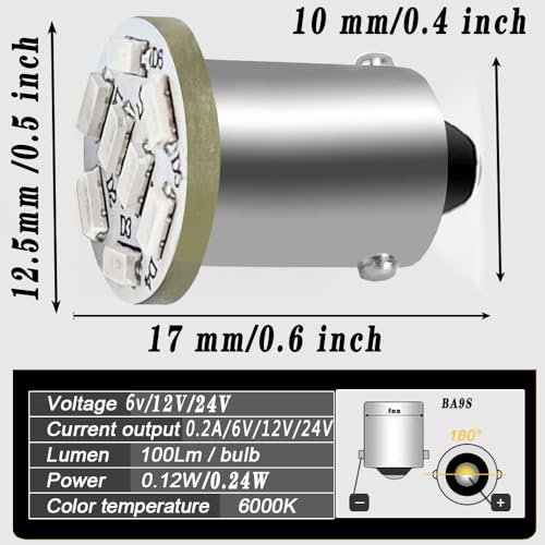 10pcs DC6-24V BA9S LED Bulbs Red 8SMD 3014 Chips miniatura 6