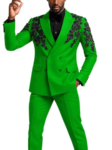 Tuxedo Suits for Men 2 Piece Double Breasted Suit Men Formal Slim Fit Blazer Pant for Wedding Prom Suit