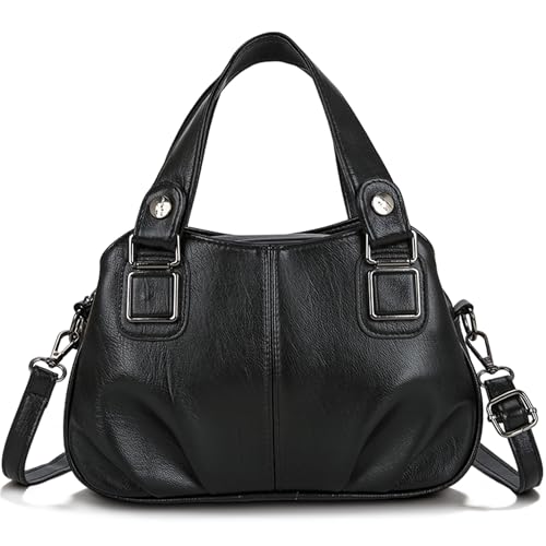 Gluckstar Damen Handtasche Klein, PU Leder Umhängetasche, Elegant Schultertasche mit Reißverschluss, Crossbody Tasche, Modische Damentasche, City Bag, Alltag Arbeit Freizeit Reise (Schwarz)
