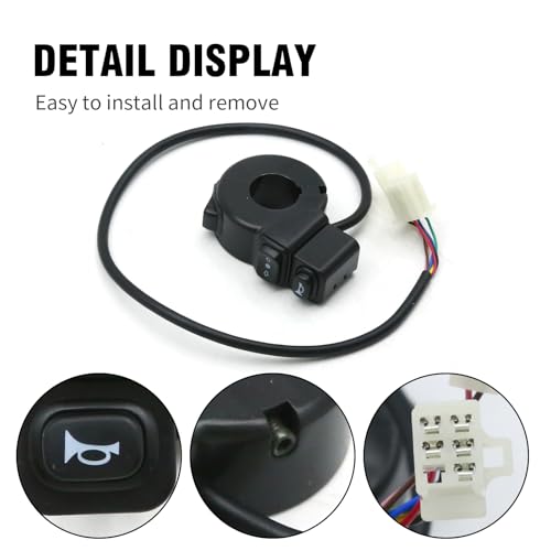 Image of UOIENRT 7 /8 inch 22MM Handlebar Switch, Black Handlebar Switch Horn, Plastic Electronic Turn Signal Switches for Motorcycle Electric Scooter ATV