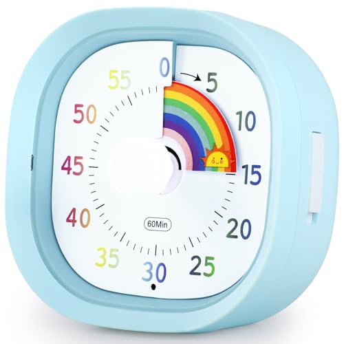GeeRic ビジュアルタイマー 60分タイマー 勉強用デスクタイマー 教室 キッチン用 カウントダウンタイマー 子供用マネージャーツール アラーム 消音 無音 切替 光でお知らせ ブルー