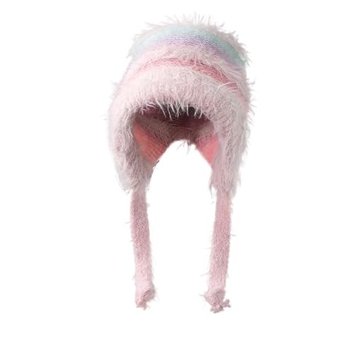 Gorro de punto con bloques de color, versión coreana, trenzado, largo, de lana, cálido y bonito, para mujer, color rosa