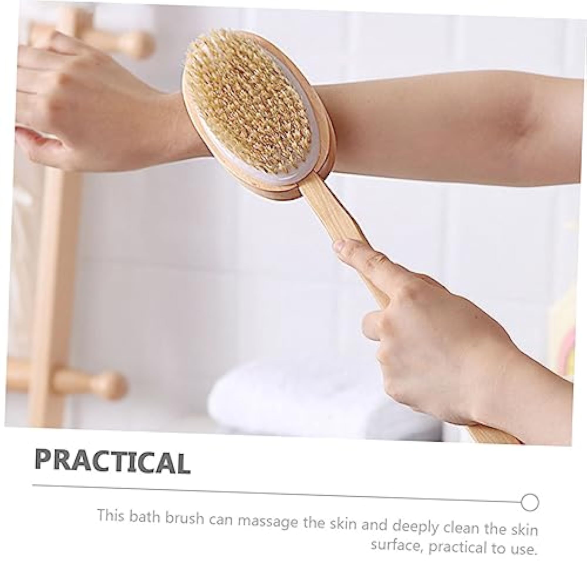 Dual-Sided Wooden Long Handle Bath Scrubbing Brush