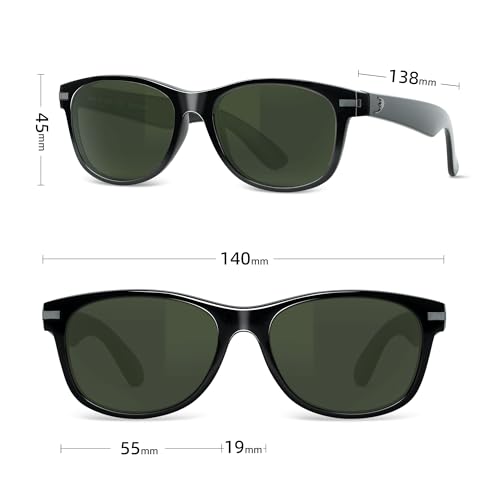 B.N.U.S Scratch-Resistant Polarized Sunglasses with Corning Glass Lenses for Superior Clarity and UV Protection (B8132 Black/G-15 Polarized)
