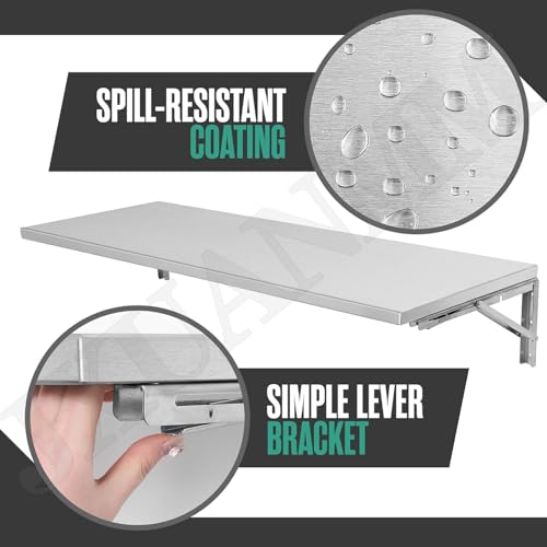 Table pliante murale en acier inoxydable 100x30 cm - 3