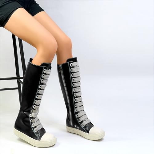 IMPREMEY Womens Knee-High School Bicycling Boots Thick Laces Comfort Platform Walking Boots with Zipper Campus Campaigns Boots3