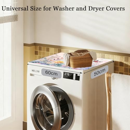 Image of Washer and Dryer Covers for the Top, Non-slip Dryer Top Protector Mat, Dust-proof Washing Machine Cover, 23.6 inch x 19.7 inch (Flowers and butterflies, 23.6 inch x 19.7 inch)