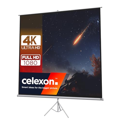 celexon Economy Stativ-Leinwand weiß 100 | 184x184 cm 1:1 | mobil transportable 4K, Full-HD Beamerleinwand mit manuellem Rollauszug für Heimkino, Büro & Outdoor | inkl. Standfuß + Tragegriff