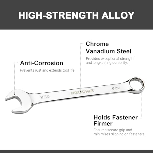 Image of MAXPOWER 9 /16 Inch Combination Wrench Set, Professional Open and Box End Spanners with Mirror Finish, Made with Forged and Heat-Treated Cr-V Steel, 12-Point Design