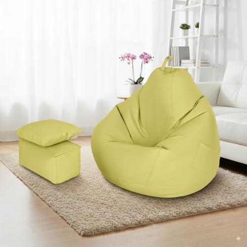 Image of 4XL Premium Leatherette Bean Bag with Rectangular Footrest & 16x16 Inch Cushion | High Density Beans Filled | Side Pocket & Easy to Carry Handle | 6 Months Warranty Color- (Olive Green, 4XL)