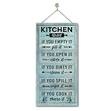 Hanging Kitchen Rules Wood Decor Sign, Rustic Kitchen Wooden Signs, Printed Wood Wall Art Sign, Kitchen Door Rules Rustic Sign, Hanging Wood Sign Kitchen Decor, Funny Farmhouse Kitchen Wall Décor C1