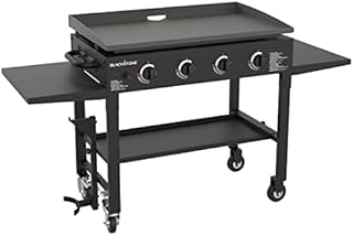 Blackstone 36 Inch Gas Griddle Cooking Station 4 Burner Flat Top Gas Grill Propane Fuelled Restaurant Grade Professional 36” Outdoor Griddle Station with Side Shelf (1554)