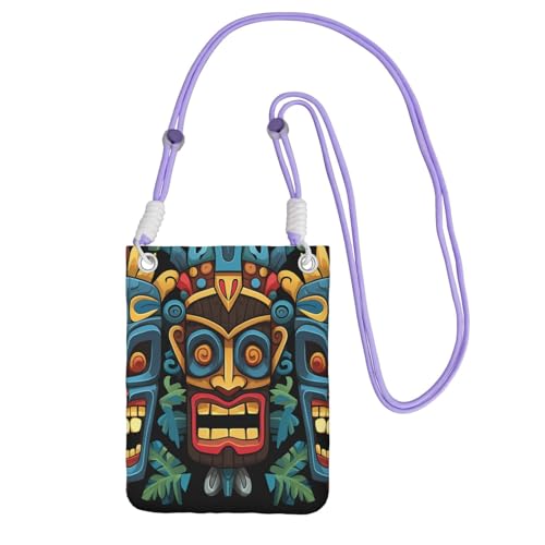 Pochette de voyage au motif masque Tiki coloré et bandoulière