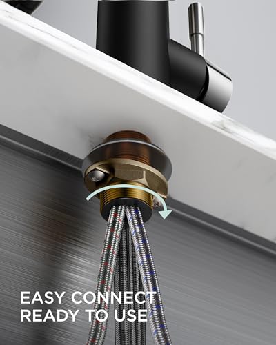 Image of FORIOUS Kitchen Faucet with Pull Down Sprayer, Stainless Steel Commercial Single Handle Classic Spring Pull Out Sink Faucet for Pot Filler, Farmhouse Camper Bar Laundry Room, Black Chrome