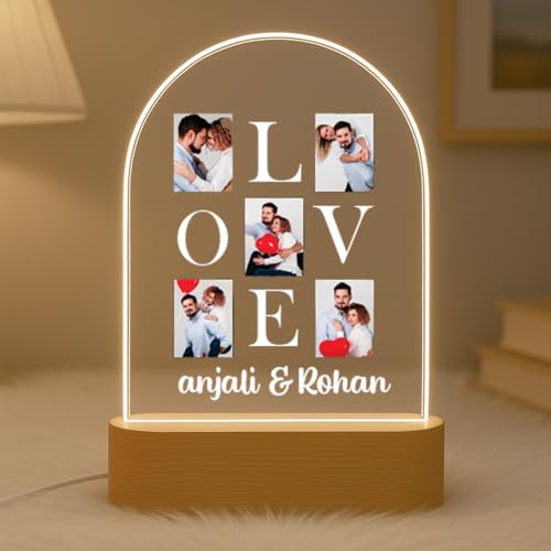Image of Customized Photo Led Light With Adapter Frame for Couples | Personalized Picture Frame Wooden Stand | Custom Gift | Romantic Anniversary, Wedding, Birthday valentine's day for Gift Him or Her (Desgin 6)
