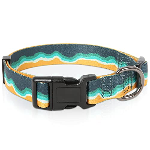 HEELE Collar para Perros con Hebilla de Liberación Rápida, Cómodos, Ajustable, Lindos Patrones, Floral Collar para Perro Pequeño Mediano Grande, Olas del Mar, S