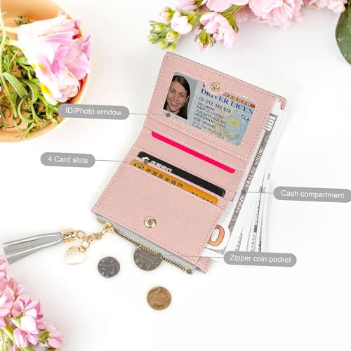 Womens Small Wallet Mini Purse Bifold Slim Card Case Holder Zipper Coin Pocket Girls Cute Tassels & Love Wallets (Z-Silver, L) - Thumbnail 4