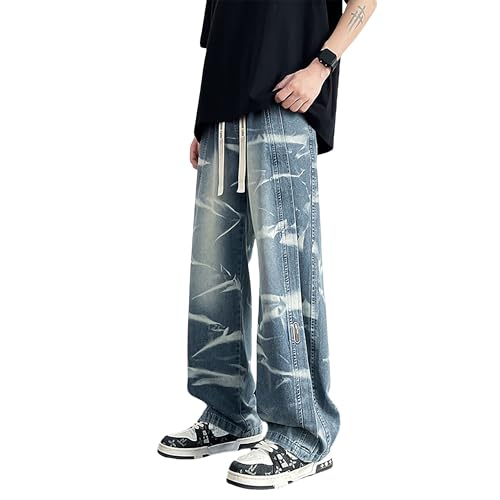 Men's Street Fashion Jeans Hip Hop Pants Drawstring Trousers Baggy Blue Jeans Mens Rave Casual Pants