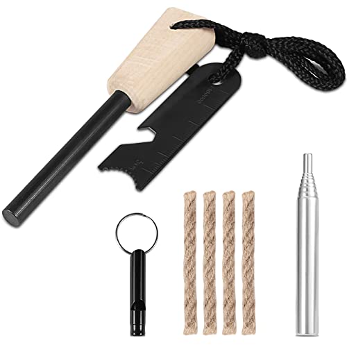 Unaibber Pierre A Feu,Allume Feu Survie Kit 7 en 1 Compris Pierre à Feu de Survie,Tube de Soufflage Télescopique Sifflet, Pierre à feu Silex de Survie pour Camping en Plein Air