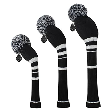 Paquete de 3 Fundas para Cabeza de Golf de Rayas Negras con Etiquetas de Números Giratorias Cover
