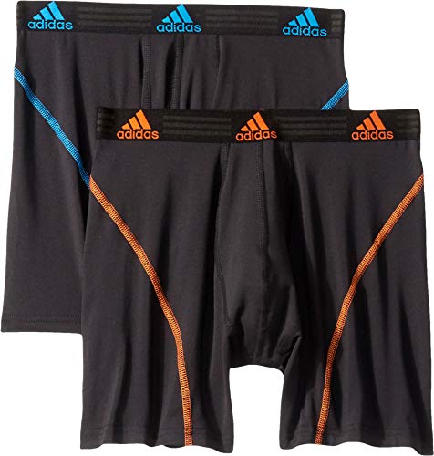 adidas mens Sport Performance Boxer Briefs Underwear (2 Pack), Black/Bright Blue/Orange, Large