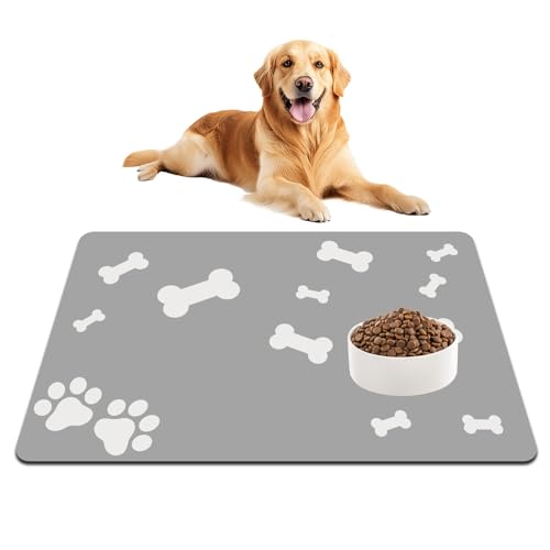 40×60cm Tappetino Ciotola Cane Antiscivolo,ad Asciugatura Rapida,Senza Macchie Tappetini Assorbente Sottociotola per Cani,Tappetino Sottociotola per Cani,per Cibo,Tappetini Antiscivolo,Grigio