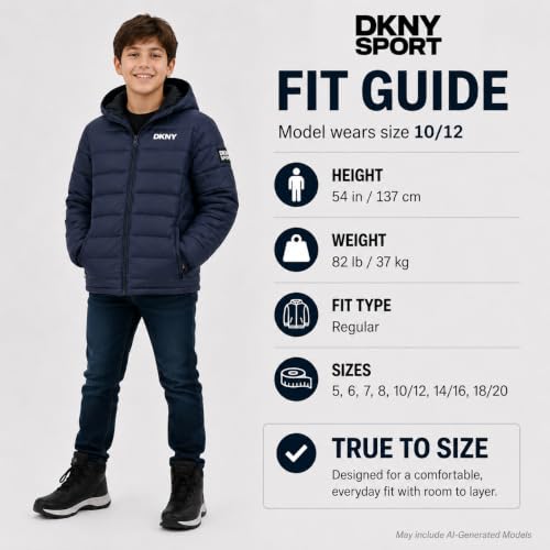 Image of DKNY Boys Winter Jacket, Midweight Puffer Coat, Weather Resistant, Hooded