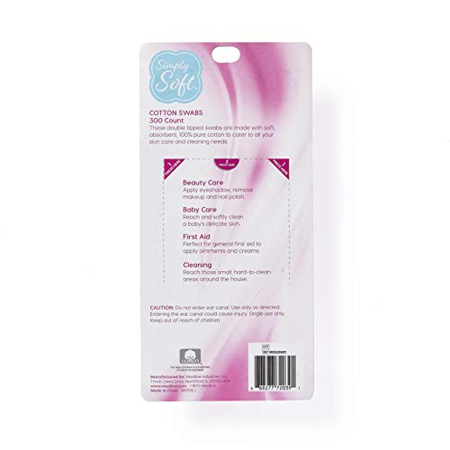Simply Soft Cotton Tip Applicators, Cotton Swabs with Double Round Tips, 300 Count