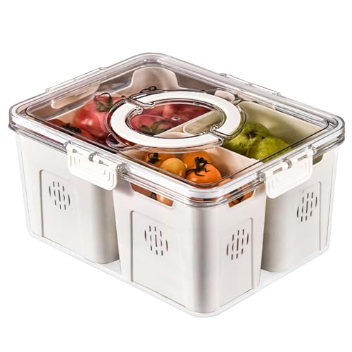 Fridge Food Storage Containers with Lids, Large Capacity Fridge Containers, Drainable Container with 3 Removable Colanders, Airtight Food Containers for Salads, Vegetables,Berries,Snacks,Nuts,Candies