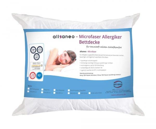 allsaneo® Microfaser Kopfkissen Kochfest 40x80 cm, für Allergiker geeignet, voll waschbar bei 95°C