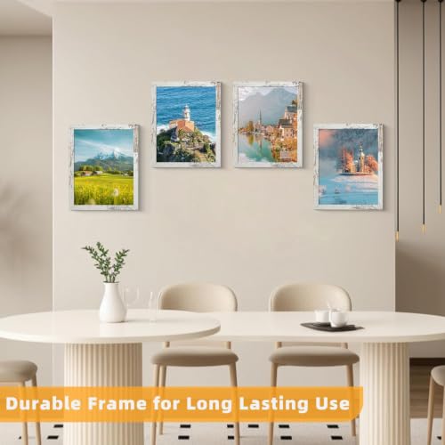 Image of BESCRCL 8x10 Picture Frame Wall or Tabletop, Engineered Wood Photo Frames for 8 x 10 Pictures, Distressed White, 1 Pack