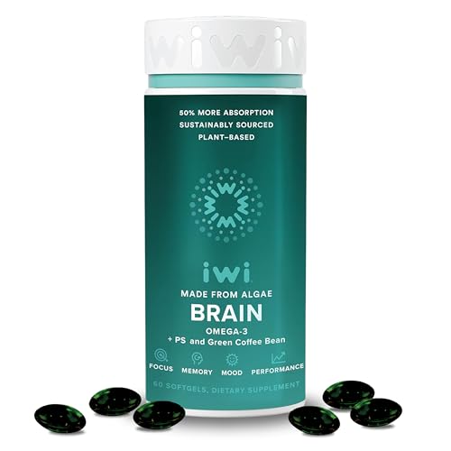 Iwi IWI-OMEGA-BRAIN Life Brain Omega-3, 60 Softgels (30 Servings), Vegan Plant-Based Algae Omega-3 With Epa + Dha, Focus, Memory And Mood Support Dietary Supplement cover