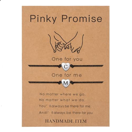 Image of SANNYRA Pinky Promise Bracelets for Couples, Matching Initial Relationship Bracelets, 26 Letter Friendship Bracelets for Him and Her