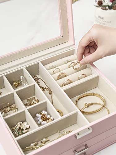 Aosifiel Jewelry Box 3 Layer Jewelry Organizer Box With Clear Glass Lid Jewelry Box For Women For Teen Girls And Kids Large Capacity Jewelry Storage Box Faux Leather Jewelry Case Jewelry Chest #TOP3