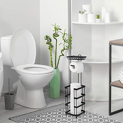 Liantral Toilet Paper Holder Stand, Black Free Standing Toilet Tissue Roll Holder With Dispenser, Reserve Storage And Phone Shelf Holder For Bathroom #TOP6