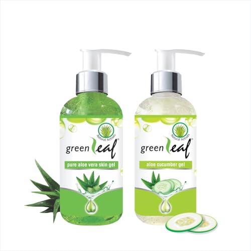 Image of Greenleaf Pure Aloe vera gel 190 g & Greenleaf Aloe Cucumber gel 190g Combo Natural Moisturizer for Face