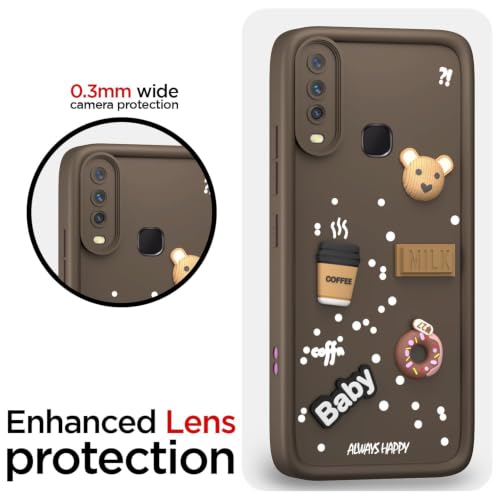 Image of Bintage Back Cover Compatible for Samsung A20s - SM-A207F | Cute Fun Ball | 3D Taddy Smiley Coffee | Milk Case | Full Body Protection - Brown