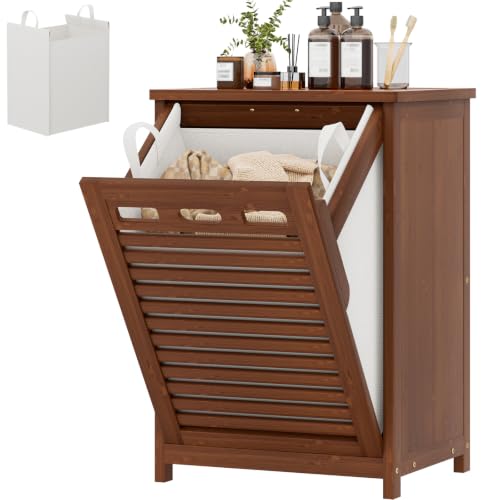 Bamboo Tilt Out Laundry Hamper Cabinet with 15.5 Gal Removable Liner Bag