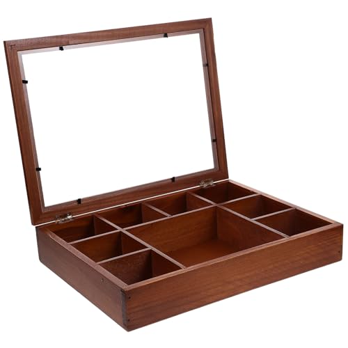 TOYANDONA Caja Joyero Vintage de Madera con Tapa Transparente 9 Compartimentos Grandes para Joyas y Recuerdos Organizador Antidespolvoreo Adecuado para Colección y Almacenamiento Elegante