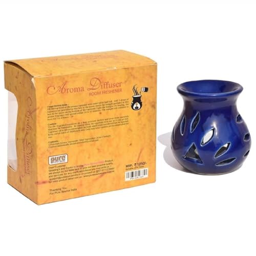 Image of Pure Source India Ceramic Aroma Oil Diffuser Gift Set with 10ML Relaxing Oil & Tealight Candles | 97 Burner for Home Fragrance & Relaxation | Ideal for Gifting & Home Decor (Navy Blue)