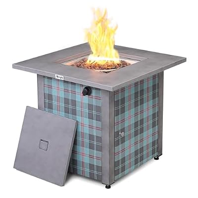 Werph 28" Propane Fire Pit, 50,000 BTU Fire Pit Table with Lava Rocks, ETL-Certified Outdoor Fire Pit Table with Lid for Outdoor Party Gathering Heat for Patio Deck Garden Courtyard (Square,Grey)