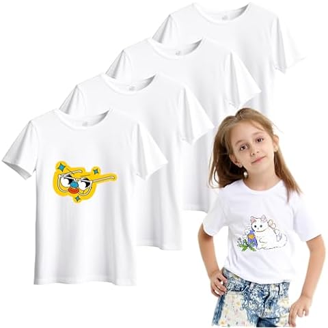 SINNSIDELIN Toddler Blanks Sublimation T-Shirt 5 Pieces,Sublimation Blank Crew Neck Short Sleeve T-Shirt for Kids,Children(US, Age, 3 Years, Standard, White) Cover