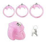 Keuschheitsgürtel für Männer Keuschheitskäfig Peniskäfig Knopfverschluss und exklusive Schlüssel mit 3 aktiven Ringen Klick- und Verriegelungsschlüssel Penis-Peniskäfig für Männer (Nub – Rosa)