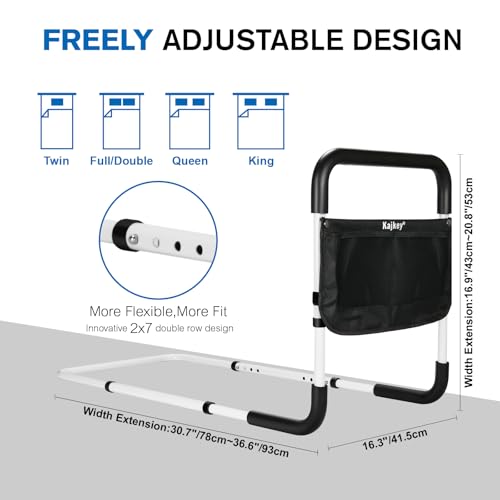 kajkey Aufstehhilfe Bett – längenverstellbar 78–95 cm & höhenverstellbar 43–53 cm, stabile Bett Aufstehhilfe aus Kohlenstoffstahl bis 150 kg, rutschfeste Griffe & Doppeltasche