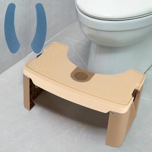 Foldable Toilet Stool With Seat Cushions - Squatting Stool for Adults, Yellow-Brown - Poop Aid With Aromatherapy Clean Air - Non-Slip Sturdy Bathroom Accessory