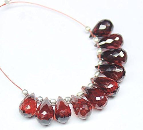 natural red garnet faceted tear drop briolette gemstone loose craft beads strand 10 pcs 10mm