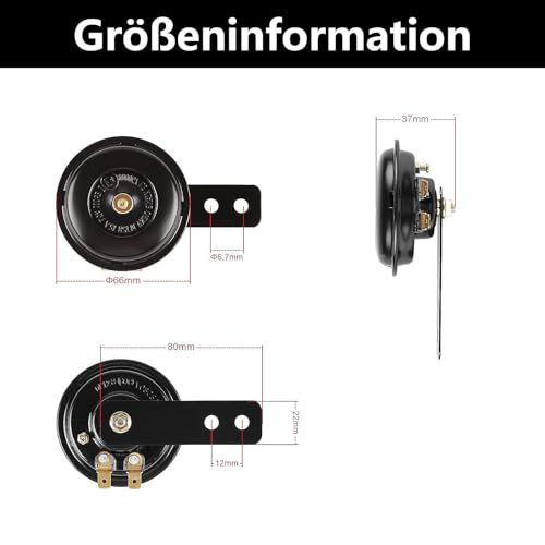 2 Stück Hupe 12v Laut Melodie, Motorrad Hupe 12v Extrem Laut, Universal Horn, für Roller Motorrad Dreirad Pocket Bikes(Schwarz)