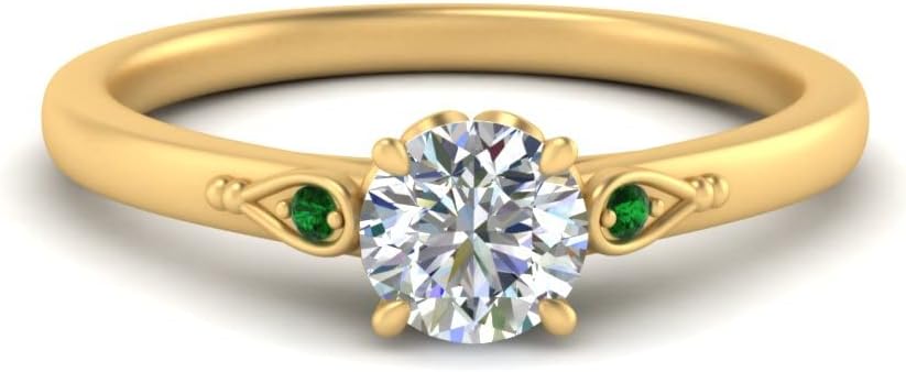 Choose Your Gemstone Three Stone Delicate Leaf Ring Yellow Gold Plated Round Shape 3 Stone Engagement Rings Everyday Jewelry Wedding Jewelry Handmade Gifts for Wife US Size 4 to 12