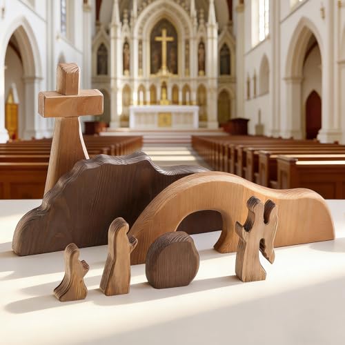 Wooden Nativity Set, The Empty Tomb Easter Scene, Christian Cross