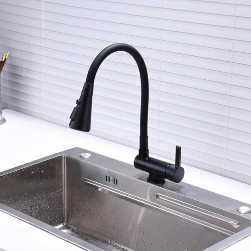 Robinet de cuisine flexible mitigeur noir eau chaude et froide
